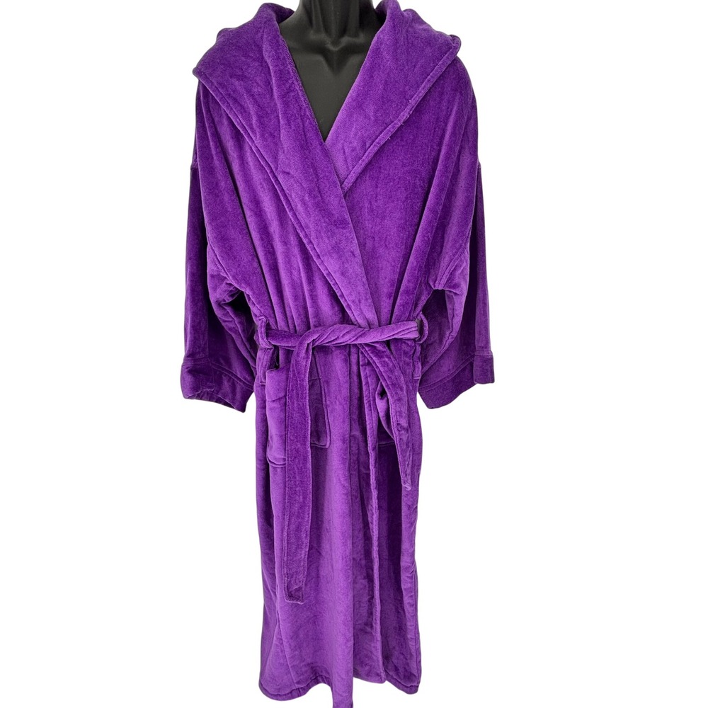 Vintage Christian Dior Monsieur Purple Cotton Terry Hooded Robe Deadstock OS NEW